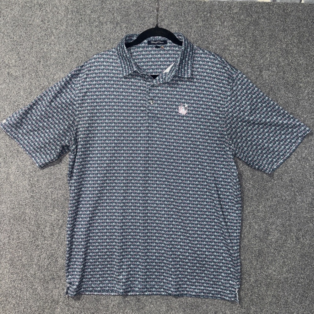 Straight Down Easy Rider Golf Polo Shirt Mens Large Ocean Blue Pink Golf Carts